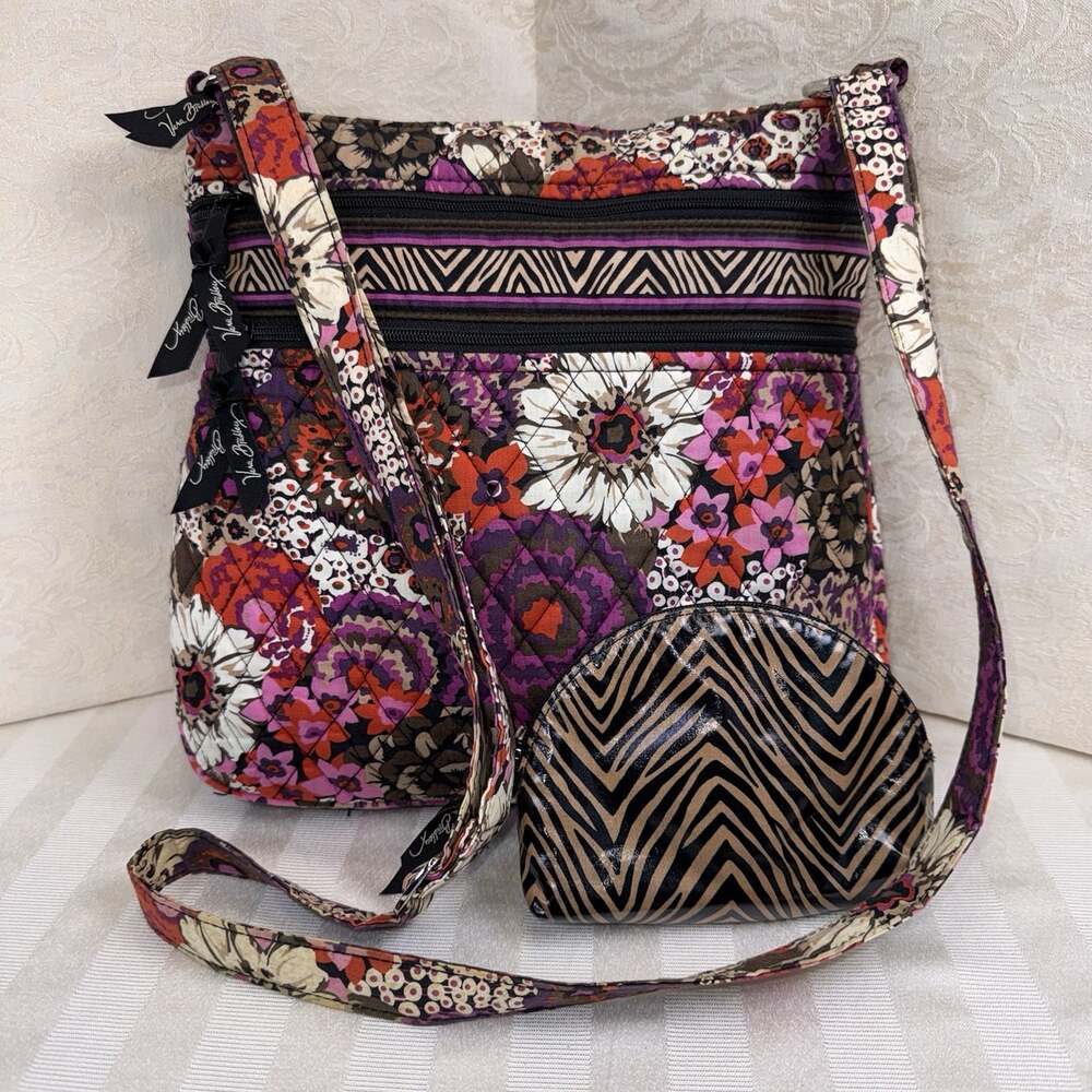 Vera Bradley Retired Rosewood Pattern Triple Zip Hipster Crossbody Bag + Bag